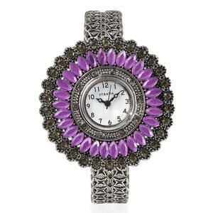 STRADA Gray Austrian Crystal, Simulated Purple Chroma Southwest Style Watch